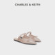 CHARLES/KEITH25 Summer New CK1-70580265 Bow Pointed Toe Flat Mules Slippers
