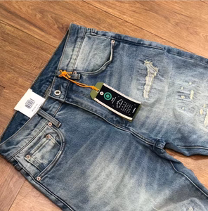 
Excellent quality! Vintage yeast washed holes! New autumn men's Japanese retro micro-taper stretch jeans trendy
