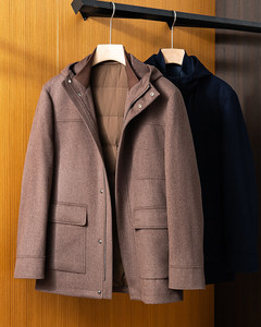 
Luxury! 5W+! Wool mulberry silk autumn and winter men's woolen coat park overcoming goose down coat