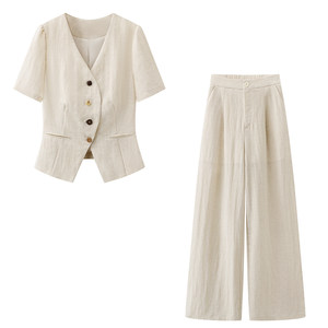 
Film series ~ 2026 new summer style French style linen old money style vest jacket high waist wide leg casual pants for women