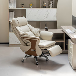 Bergson Genuine Leather Electric Massage Executive Chair, Home Recliner, Nap Office Chair, Comfortable for Long Sitting, Ventilated Computer Chair