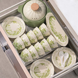 Dish Set for Home Use 2025 New Pastoral Style Bowls, Plates, and Chopsticks Jingdezhen Ceramic Tableware High-Value Bowlware Housewarming Gift