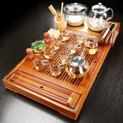 Bộ ấm trà điện đáy kính hoàn toàn tự động, bếp điện hoạt động bằng nước, bộ ấm trà gia đình tích hợp bộ khay trà bằng gỗ nguyên khối, bộ ấm trà sang trọng nhẹ