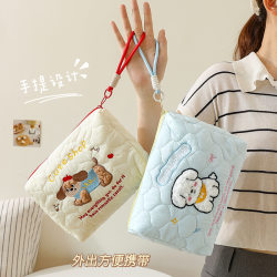Portable Large-Capacity Cosmetic Bag with Cute Puppy Embroidery, Soft and Waxy Storage Bag for Women, Travel and Outing Toiletry Bag