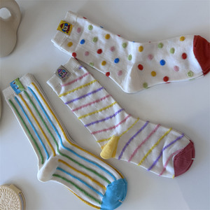 
Clown cloth label socks for women spring and autumn pure cotton ins trend mid-tube socks Korean and Japanese polka dot sports and leisure stockings