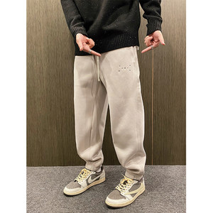 MXD UGLY autumn and winter new tide brand plus velvet thick beam of casual guard pants men's loose waist embroidery sports trousers
