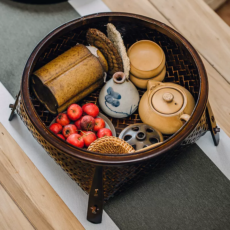 竹細工 茶道具 收納盒 漆器 収納 工芸品 竹の編 収納かご 茶道 - 食器