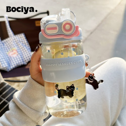 Water Cup, Glass Cup, High-Looking Tea Cup for Women, 2026 New Model, with Lid for School, High Temperature Resistant, Portable Straw Cup