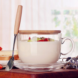 Large-Capacity Glass Mug with Lid and Spoon, Oatmeal Breakfast Cup, Water Cup, Household Cup, Microwaveable Milk Cereal Bowl