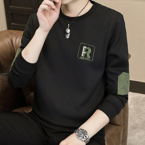 
Autumn men's sweatshirt 2025 spring and autumn autumn autumn winter autumn long-sleeved T-shirt plus velvet thick top bottom shirt men