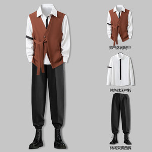 
High-end suit vest men's suit high-end British yuppie formal vest three-piece set hairstylist trendy men's clothing