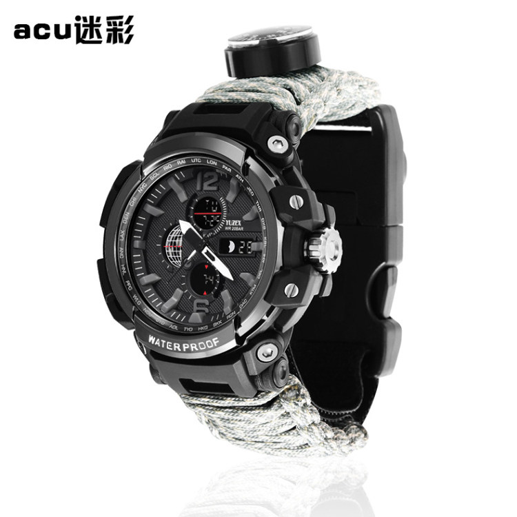 Montre Militaire Paracorde Gris Camouflage Avec Boussole - Bracelet Paracorde Homme - Neuf Sans étiquette