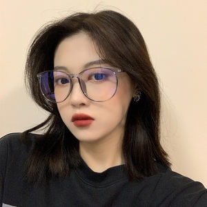Transparent circular myopia frame anti -blue light anti -radiation anti -radiation computer network red plain face face face small flat light eyes frame