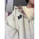 Thin hooded contrasting plaid gray sweatshirt for women oversize loose lazy style cardigan jacket top
