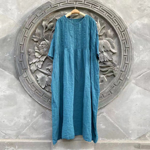 
Linen accordion pleat dress for women 2025 spring and summer style women's personalized forest long skirt loose casual robe