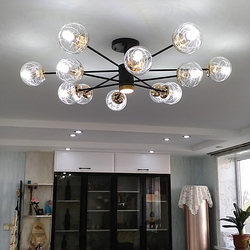 Iron Art Apartment Living Room Lamp, Modern Minimalist Magic Bean Chandelier, Nordic Restaurant Trendy Molecular Lamp, Creative Glass Ball Lamp