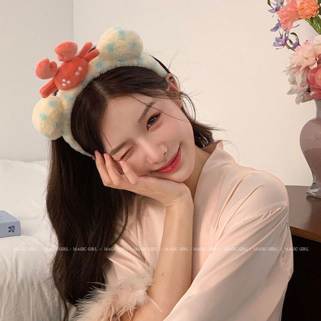 Cute plush face wash headband three-dimensional crab shark funny headband special non-slip hairpin hair accessories for women