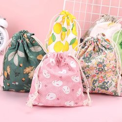 Cotton and Linen Fabric Storage Bag, Cartoon Drawstring Pouch, Student Dance Shoe Organizer Bag, Underwear Miscellaneous Small Cloth Bag