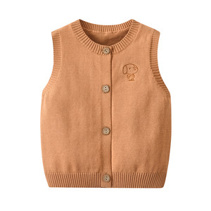
Children's spring and summer thin knitted cardigan vest boys and girls vest sleeveless sweater solid color cotton thread hive