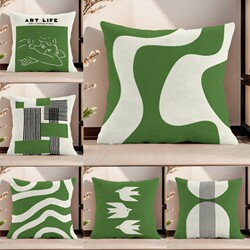 Nordic Geometric Green Pillow, Fresh Sofa Cushion, Modern Chair Backrest Line Pillow Cover, Living Room Cushion Cover