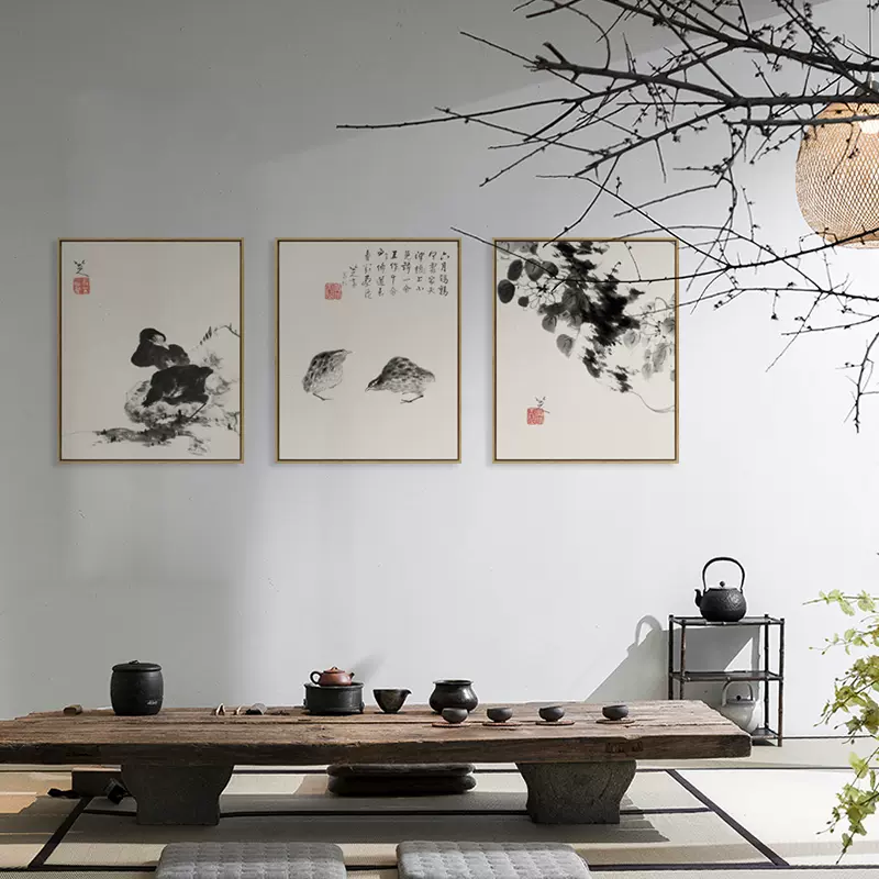 八大山人朱耷水墨国画日式禅意茶卧室床头挂画宋明代客餐厅装饰画-Taobao