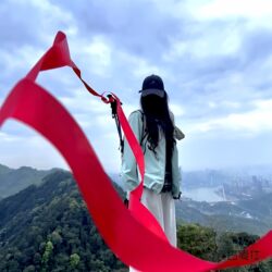 [Red Ribbon of a Generation] Hiking Stick with Red Ribbon for Climbing, Hiking, Reaching the Summit, Taking Photos, and as a Decorative Prop