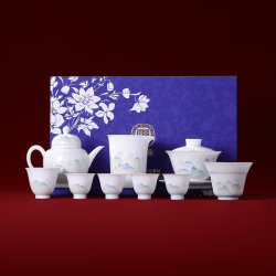 Jingdezhen Official Ceramic Tea Set with Gaiwan and Teacups, High-End Luxury Gift Box for Gifting to Elders