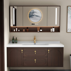 New Chinese Style Oak Ceramic All-in-One Basin Bathroom Cabinet Combination Bathroom Washbasin Cabinet Bathroom Cabinet Modern Accessible Luxury