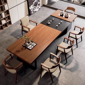 
Solid wood tea table reception and reception tea table boss office large high-end tea table with tea tray kettle integrated