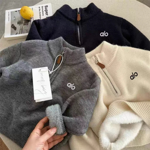 
Boys' one-piece velvet thickened knitted sweater 2025 new baby loose Korean style pullover autumn and winter bottoming shirt to keep warm