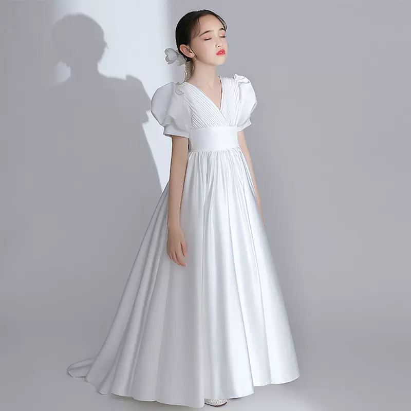 女大童高端晚礼服裙中学生钢琴比赛演出服少女主持服装走秀公主裙-Taobao