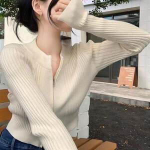 
Double zipper pit strip short sweater jacket for women in autumn and winter thickened hot girls slim knitted cardigan base top