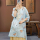 
New Chinese women's clothing new round neck button embroidered five-point sleeve shirt for women ramie printing mid-length top