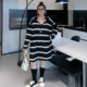 
Yuanzijia's new large size autumn new fat mm loose commuting fashion versatile loose slimming striped hooded dress