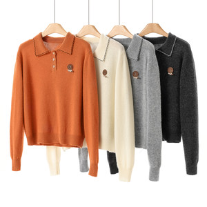 
100 Sheep Wool [Shen] Winter Clothes Hook Lapel Personalized Button Pullover Sweater 022