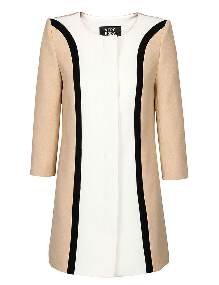 新品veromoda撞色拼接简洁设计圆领女风衣外套|314321039