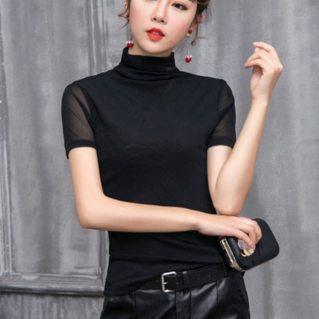 Women's New Bottoming Shirt Fashionable Stand Collar Long Sleeve Pullover Solid Color Top