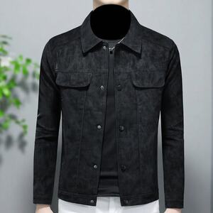 
2026 Spring and Autumn New Men's Lapel Motorcycle Leather Jacket Slim Fit Trendy Men's Business Casual Leather Jacket