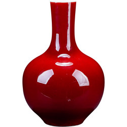 Jingdezhen Ceramic Vase, Antique-Style Red Porcelain Ornament, New Chinese-Style Home Living Room Display Shelf Decoration, Large Size
