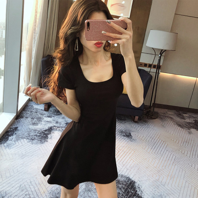 Thicked hot girl small black skirt short skirt summer new heart -style nighttime sexy dress reduction age thin nightclub women's clothing
