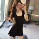 Thicked hot girl small black skirt short skirt summer new heart -style nighttime sexy dress reduction age thin nightclub women's clothing
