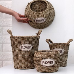 Creative Rural Handmade Woven Flower Pots, Straw Woven Flower Baskets, European-Style Artificial Flowers, Rattan Woven Willow Woven Dried Flower Arrangements, Hand-Held Wall Hangings