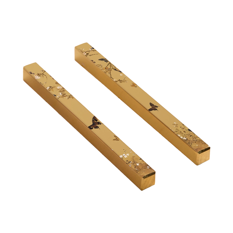 中古风黄铜镇纸尺创意毛笔架铜笔搁法式复古镇尺