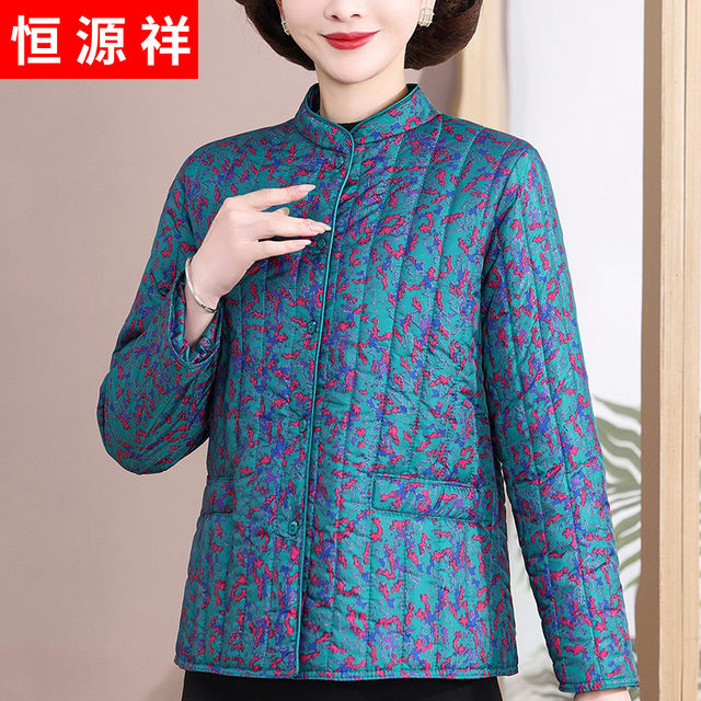 Hengyuanxiang elderly women's winter small cotton jacket thin down cotton mother cotton jacket floral warm grandma cotton jacket