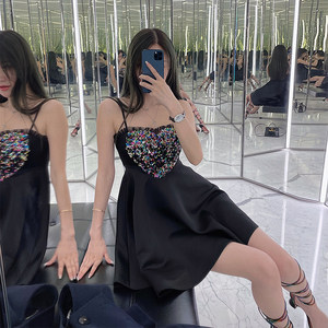 
Bear Bear House temperament peach heart sequin high waistline suspender skirt dress