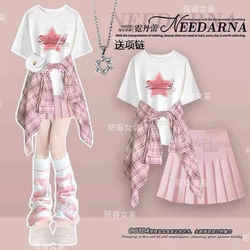 Sweet Short-Sleeved Suit for Ten-Year-Old Girls, New Summer Style for Older Girls, Dopamine Fashion, Stylish and Very Beautiful Suit