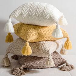 Nordic Ins Style Pillowcase, Headboard Cushion, Lumbar Pillow, Model Room Living Room Sofa Tassel Pillow, Removable and Washable
