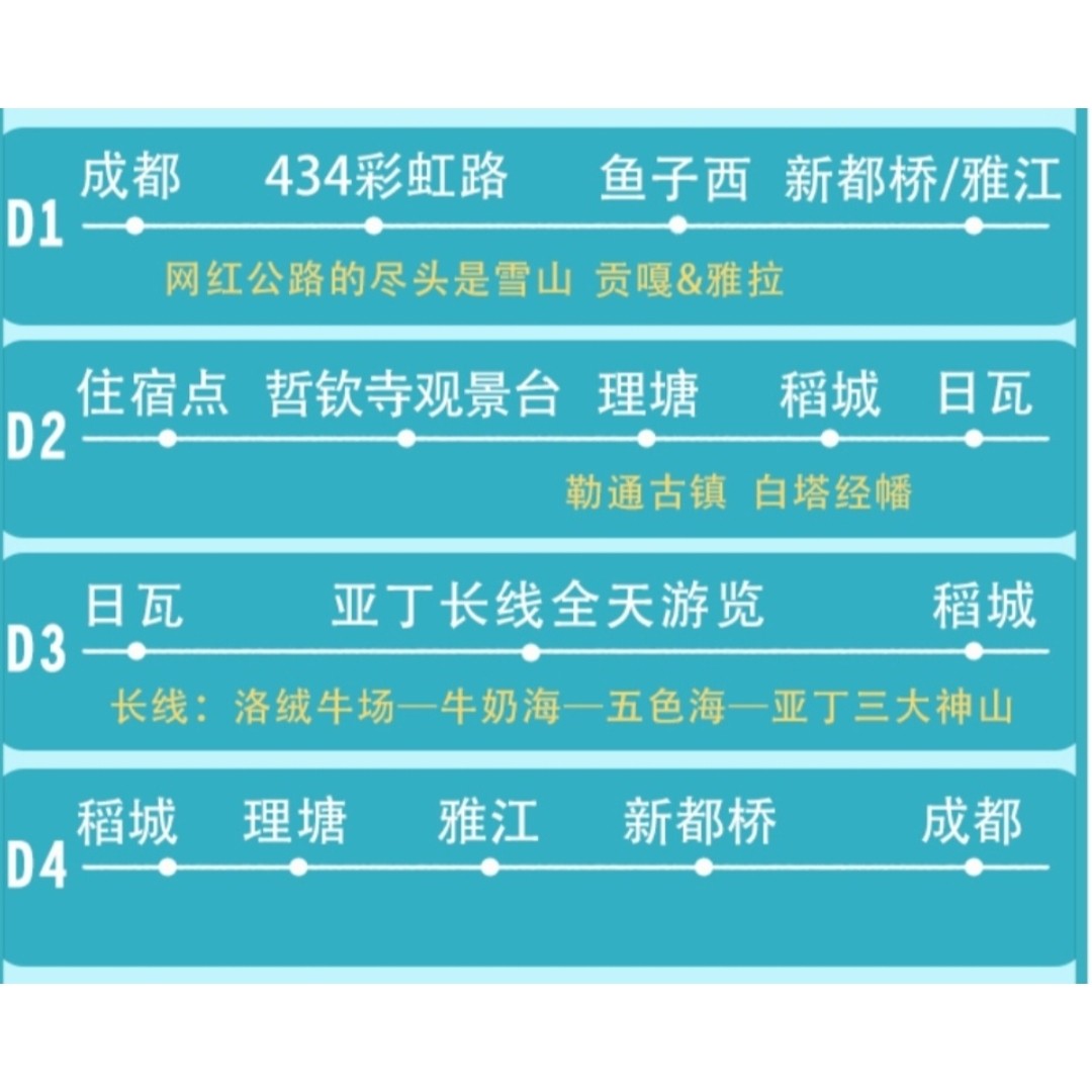 稻城亚丁4日游2-8人团川西旅游跟团鱼子西贡嘎雪山新都桥纯玩小团