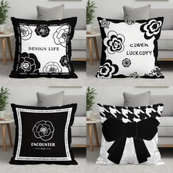 Black and White Nordic Simple Light Luxury Fragrance Style Living Room Sofa Backrest Bedroom Cushion Car Cushion Short Velvet Pillowcase