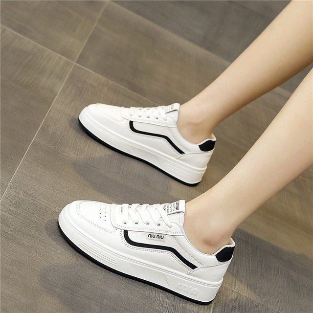 White shoes for girls, all-match spring and autumn flat thick soles ...